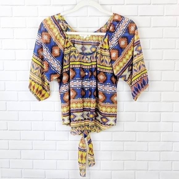 Anthropologie Mine Aztec Patterned Peasant Top - Picture 1 of 5